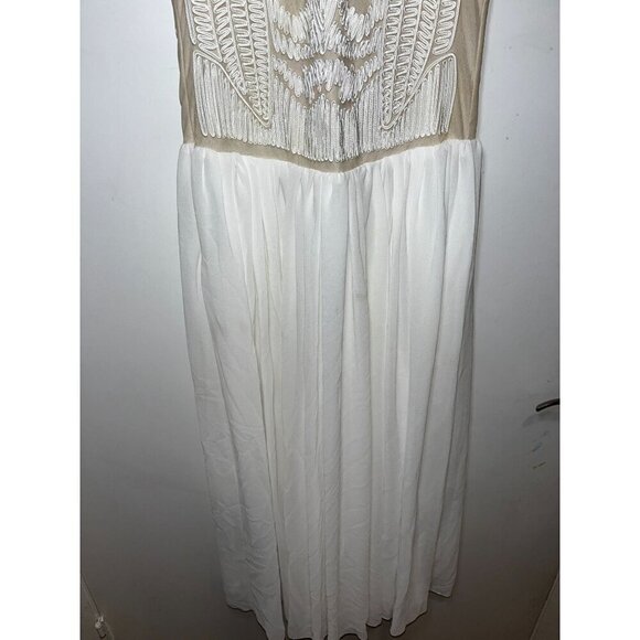 Maje Embroidered Beige & White Sleeveless Midi Dress With Sheer Women Small - Picture 3 of 10